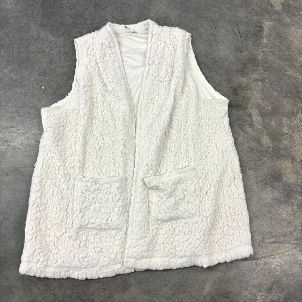 Cato Sherpa Fleece Vest Womens Plus 26/28W White Open Front Cozy Pockets